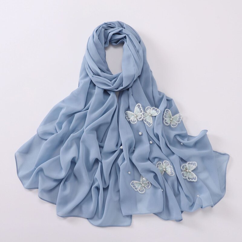Scarves Manufacturer - Cross Border Pearl Chiffon Butterfly Hui Malaysian Muslim Women Headscarf