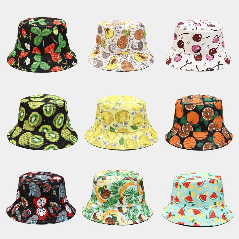 Bucket Hat Manufacturer - Apple Banana Orange Fruit Print Design Cotton Summer Women Fashion