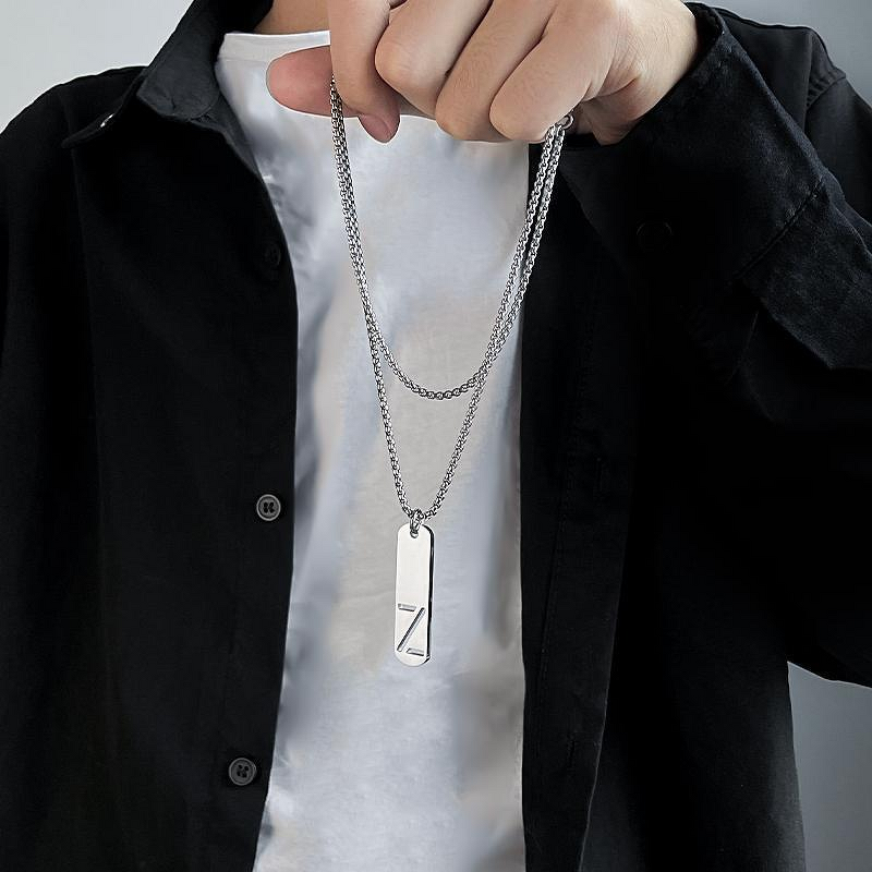 Pendant Necklace Manufacturer - Titanium Steel Niche Letter Gold-Plated Trendy Brand Men Versatile Jewelry