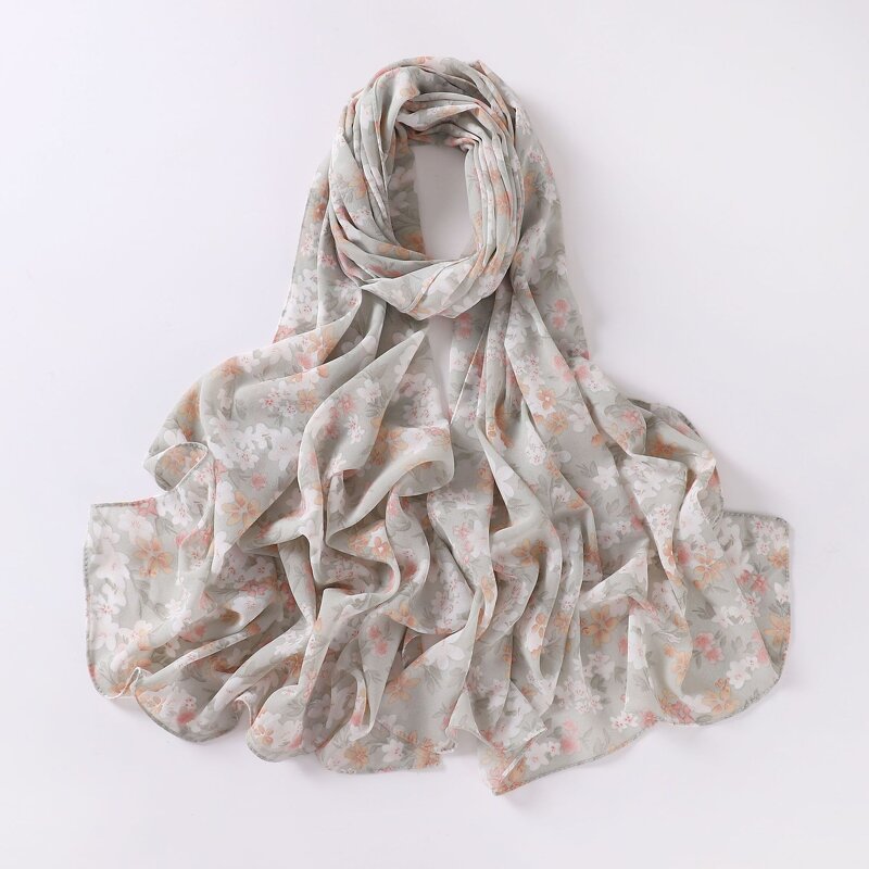 Headscarf Manufacturer - Pearl Chiffon Printed Floral Oil Painting Style Women Muslim Shawl Hijab