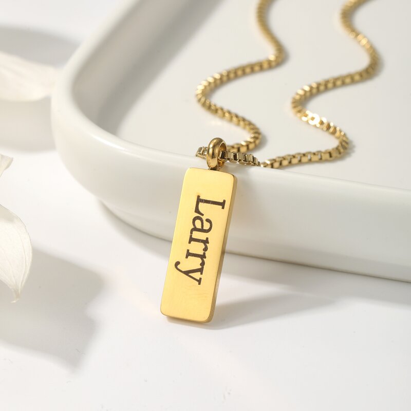 Pendant Necklace Manufacturer - 24K Gold Plated Blank Bar Custom Engraved Letter Punk Unisex