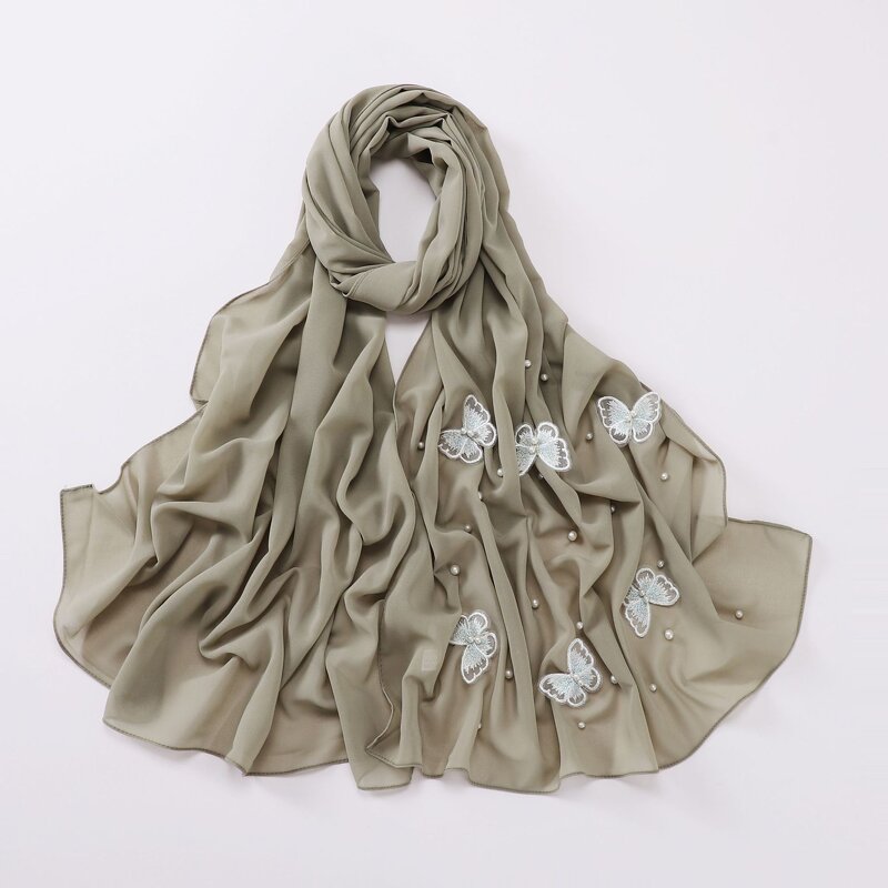 Scarves Manufacturer - Cross Border Pearl Chiffon Butterfly Hui Malaysian Muslim Women Headscarf