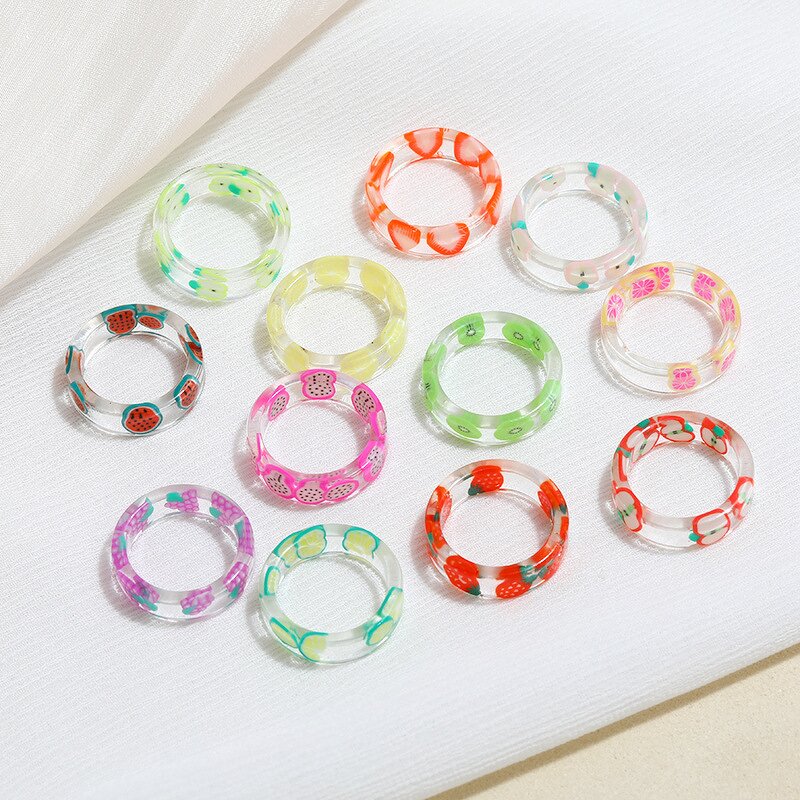Finger Ring Manufacturer - European-American Fruit Smile Animal Leaf Acrylic Resin Women Girls Cute Jewelry