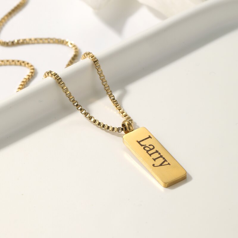 Pendant Necklace Manufacturer - 24K Gold Plated Blank Bar Custom Engraved Letter Punk Unisex