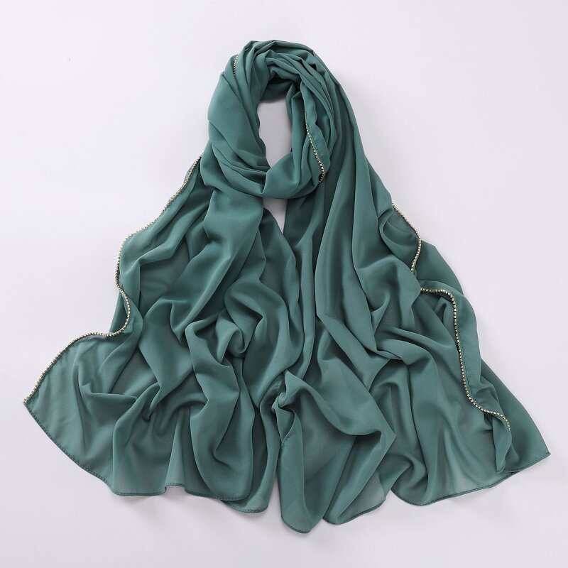 Hijab Manufacturer - Diamond Claw Chain Pearl Chiffon Long Malaysia Indonesia Women Scarf Wholesale