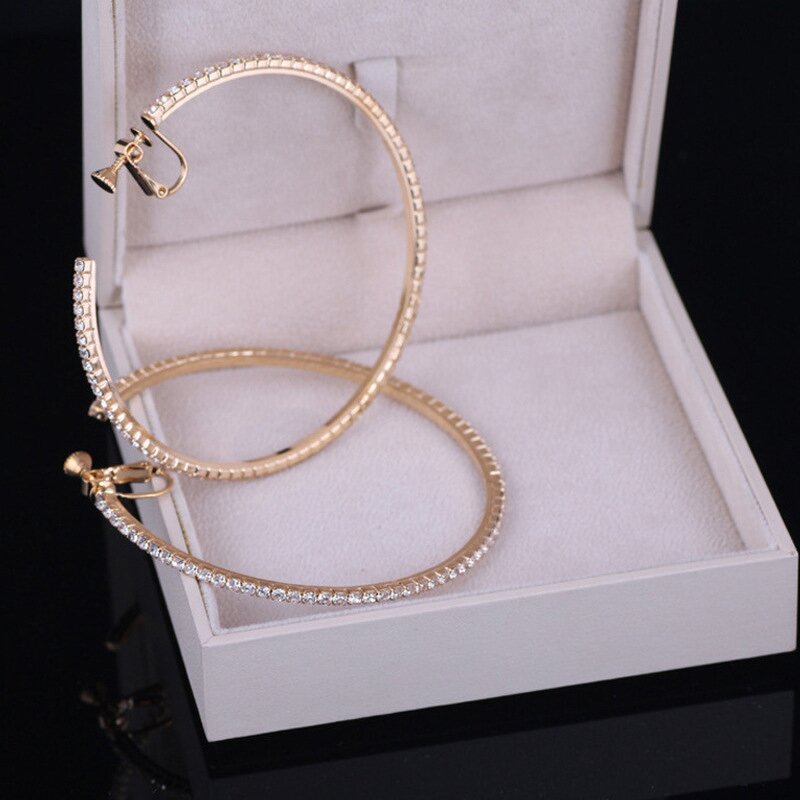 Hoop Earrings Manufacturer - Full Diamond Custom Rhinestones Screw Clip Women Elegant Fashion Jewelry