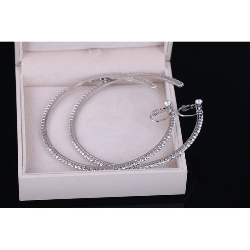 Hoop Earrings Manufacturer - Full Diamond Custom Rhinestones Screw Clip Women Elegant Fashion Jewelry