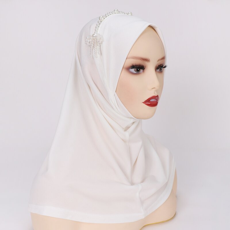 Headscarf Manufacturer - Solid Crystal Hemp Pearl Flower Hui Ethnic Middle Eastern Muslim Hijab