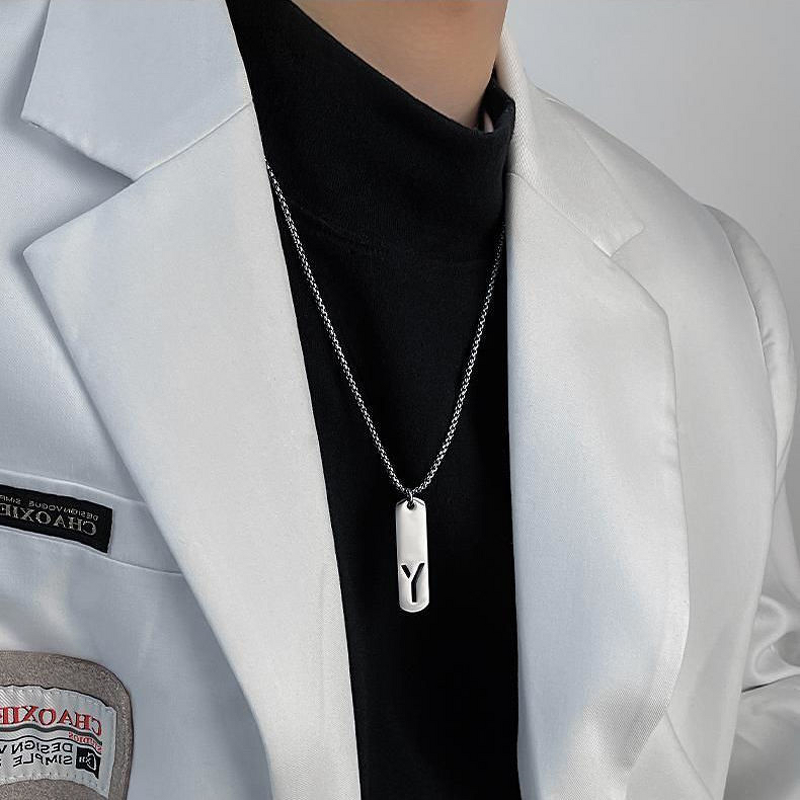 Pendant Necklace Manufacturer - Titanium Steel Niche Letter Gold-Plated Trendy Brand Men Versatile Jewelry