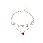 Collar Necklace Manufacturer - Red Tiered Cherry Tassel Gold Plated Love Heart Women Summer Party Gift