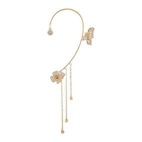 Cuff Jewelry Manufacturer - Gold Plated Butterfly Zircon Flower Long Tassel Non-Piercing Girls Trendy