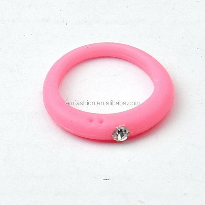 Finger Ring Manufacturer - Single Stone Rhinestone Rubber Silicone Colorful Baby Girls Fashion Ring