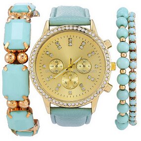 Watch Set Manufacturer - Fashion Luxury Ladies Gemstone Leather Band Bracelet Watch New Arrival