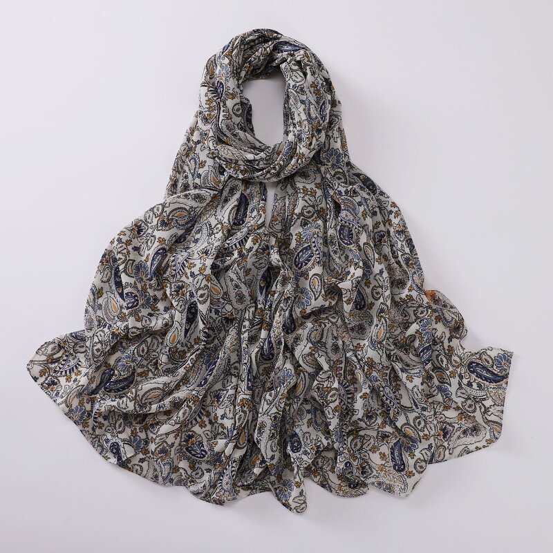 Headscarf Manufacturer - Pearl Chiffon Printed Floral Oil Painting Style Women Muslim Shawl Hijab