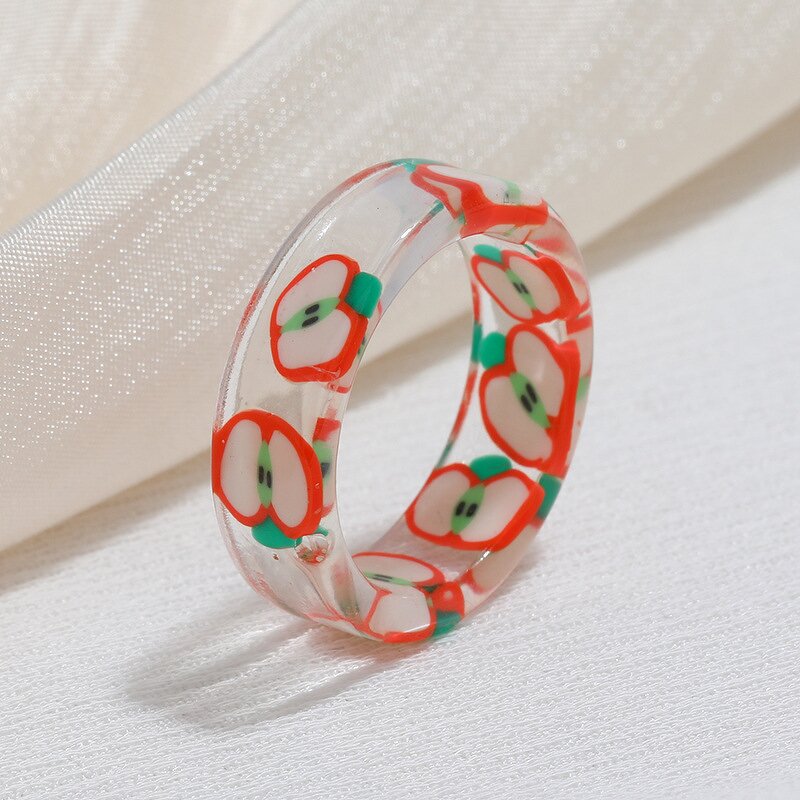 Finger Ring Manufacturer - European-American Fruit Smile Animal Leaf Acrylic Resin Women Girls Cute Jewelry
