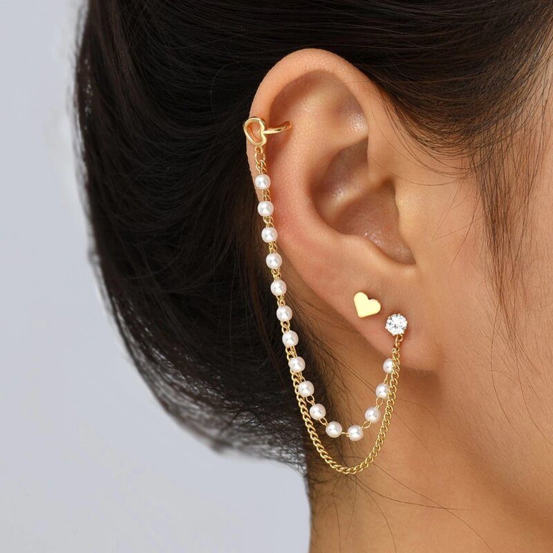 Cuff Earrings Manufacturer - Gold Plated Butterfly Heart Long Tassel Non-Piercing Women Trendy Jewelry