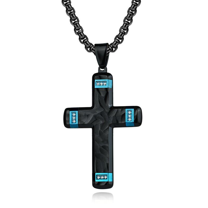 Pendant Necklace Manufacturer - Tibetan Buddhism Zircon Cross Platinum Plated Popcorn Chain Men Wholesale