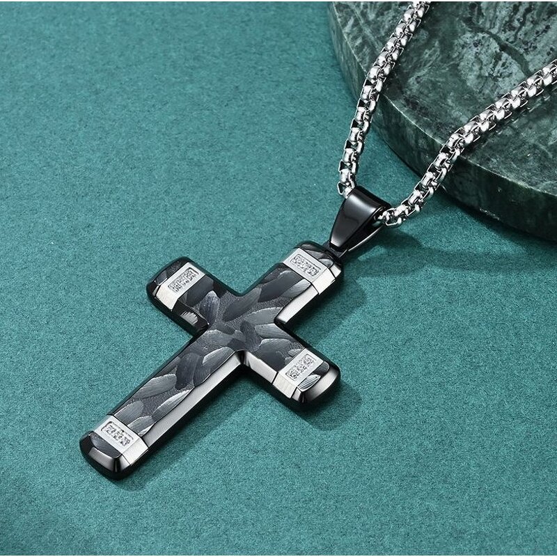 Pendant Necklace Manufacturer - Tibetan Buddhism Zircon Cross Platinum Plated Popcorn Chain Men Wholesale