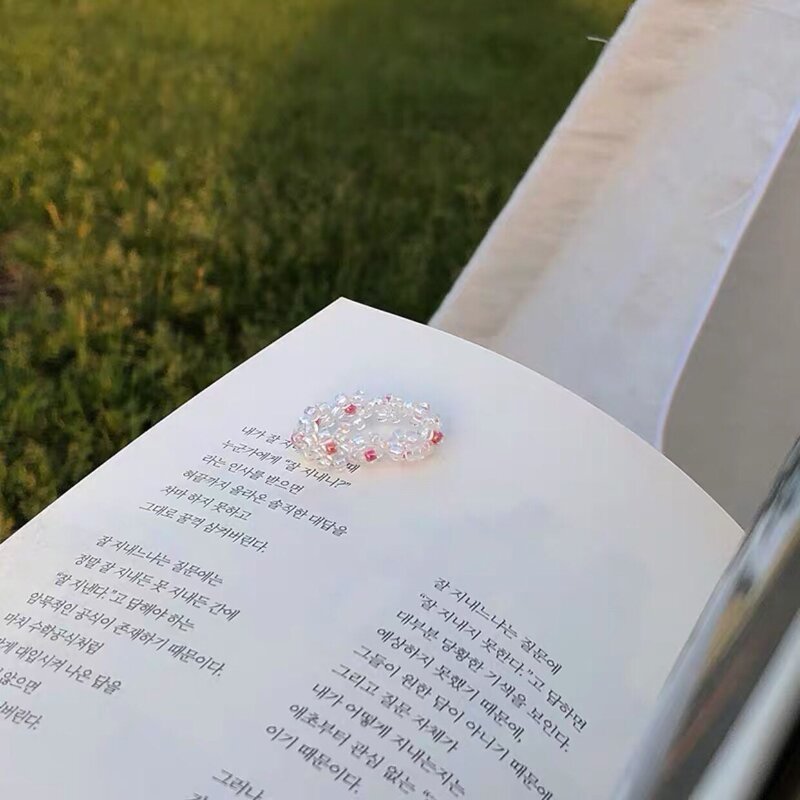 Finger Ring Manufacturer - Fashion INS Korean Flower Crystal Bead Elastic Summer Girls Jewelry