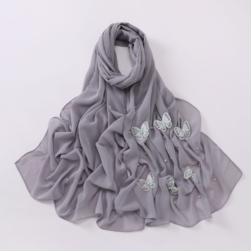 Scarves Manufacturer - Cross Border Pearl Chiffon Butterfly Hui Malaysian Muslim Women Headscarf