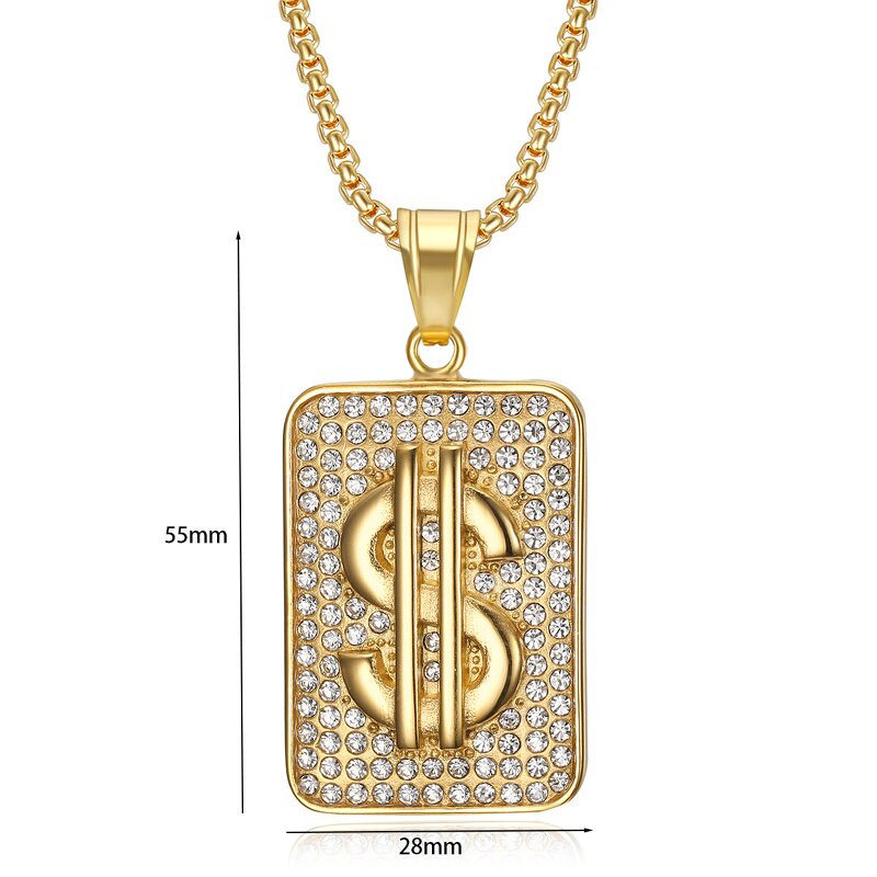Pendant Necklace Manufacturer - 1 Dollar Initial Vertical Letter 18k Gold Plated Stainless Steel Men