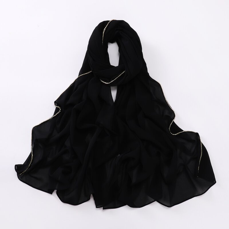 Hijab Manufacturer - Diamond Claw Chain Pearl Chiffon Long Malaysia Indonesia Women Scarf Wholesale