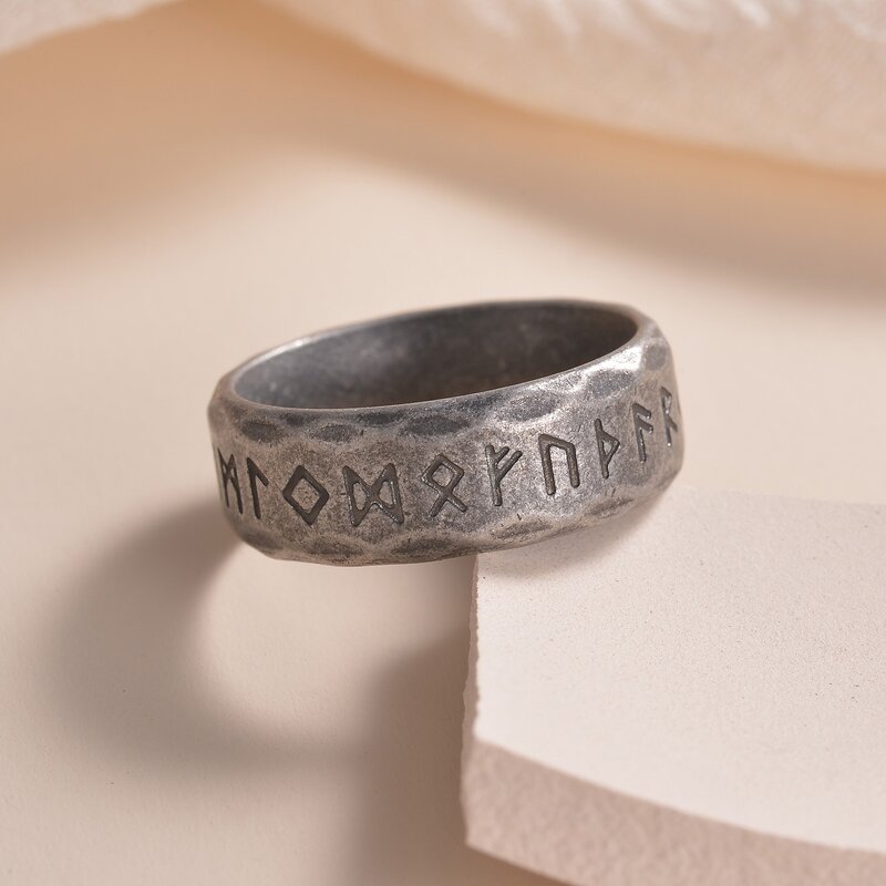 Ring Manufacturer - 8mm Viking Ancient Text Stainless Steel Waterproof Punk Men Engagement Buddhism