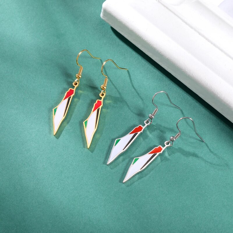 Drop Earrings Manufacturer - 18K Gold Enamel Palestine Map Flag Stainless Steel Supporting Women Jewelry