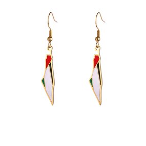 Drop Earrings Manufacturer - 18K Gold Enamel Palestine Map Flag Stainless Steel Supporting Women Jewelry