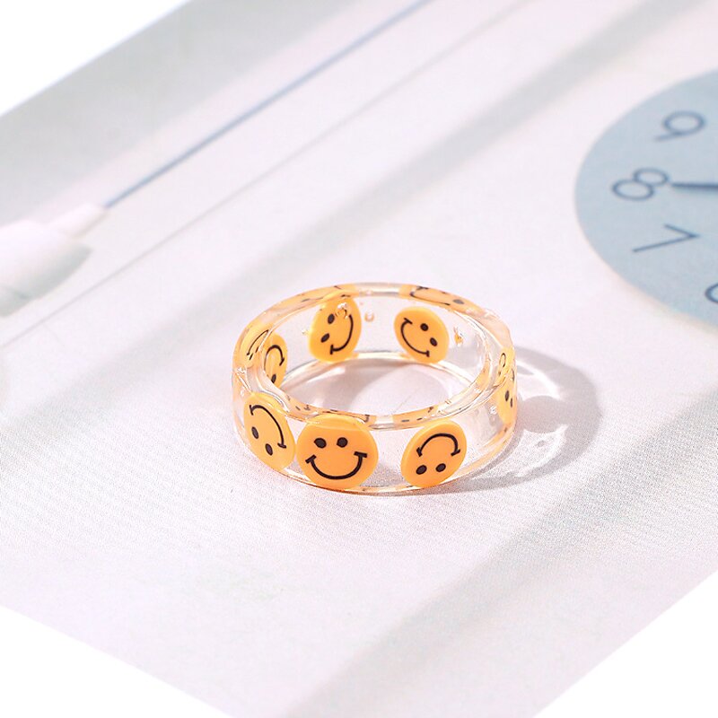 Finger Ring Manufacturer - European-American Fruit Smile Animal Leaf Acrylic Resin Women Girls Cute Jewelry