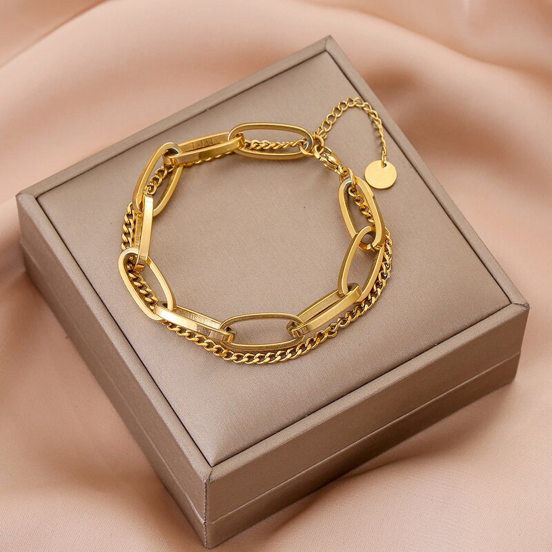 Bracelet Manufacturer - Anti-Allergic Gold Titanium Steel Chain Japanese Korean Fashion Women Jewelry