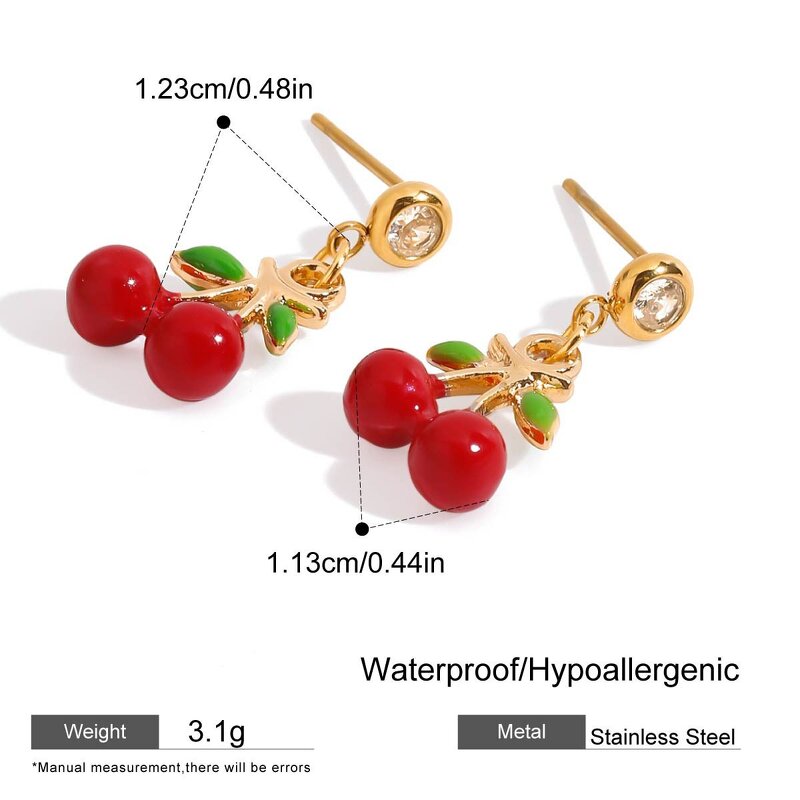 Dangle Earrings Manufacturer - 18K Gold Stainless Steel Acrylic Cherry Sweet Cute Women Fashion