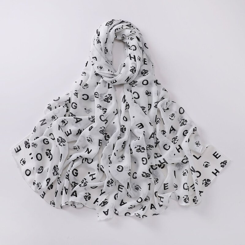 Headscarf Manufacturer - Pearl Chiffon Printed Floral Oil Painting Style Women Muslim Shawl Hijab