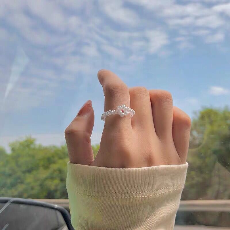 Finger Ring Manufacturer - Fashion INS Korean Flower Crystal Bead Elastic Summer Girls Jewelry