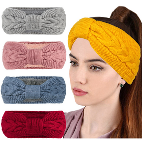 Hairband Manufacturer - Fleece-Lined Knitted Bowknot Autumn Winter Warm Ear Protection Women