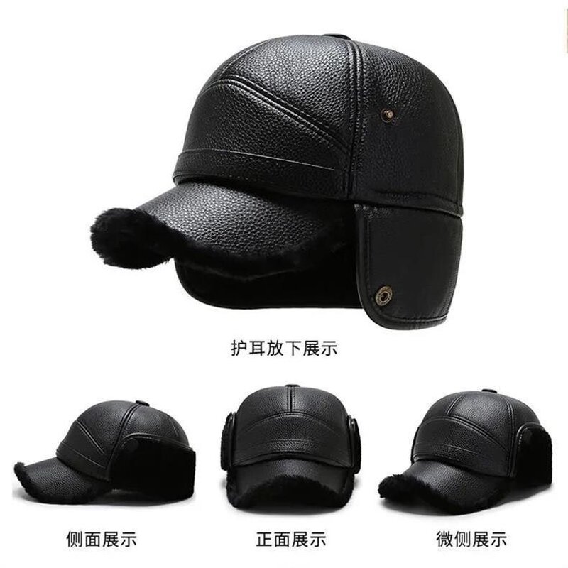 Aviator Hat Manufacturer - Winter for Middle-Aged Elderly Unisex Thickened Sheepskin Leather Plush Outdoor Ear Protector
