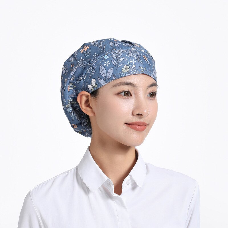Working Caps Manufacturer - Adjustable with Buttons Satin Lined Elastic Ponytail Scrub for Women Cartoon Print