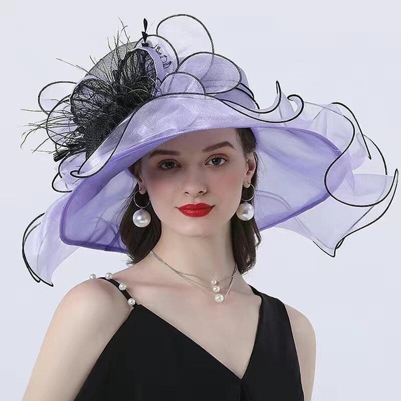 Women's Hat Manufacturer - Elegant Rose Kentucky Derby Church Wide Brim Wedding Tea Party Bride Dual Use Organza