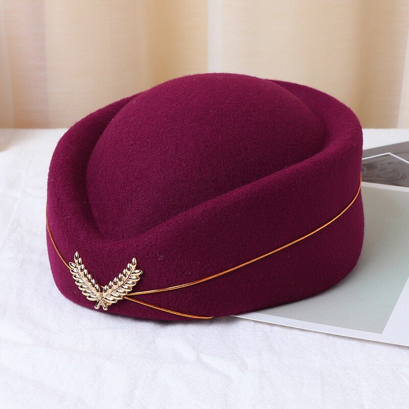 Flight Attendant Hat Manufacturer - Sexy Airline Uniform Cap Rolled Edge Role Play Felt Stewardess Headwear
