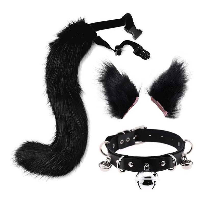 Choker Set Manufacturer - 3 Pcs Adjustable Fur Animal Tail Furry Wolf Fox Ear Headband Cosplay Props