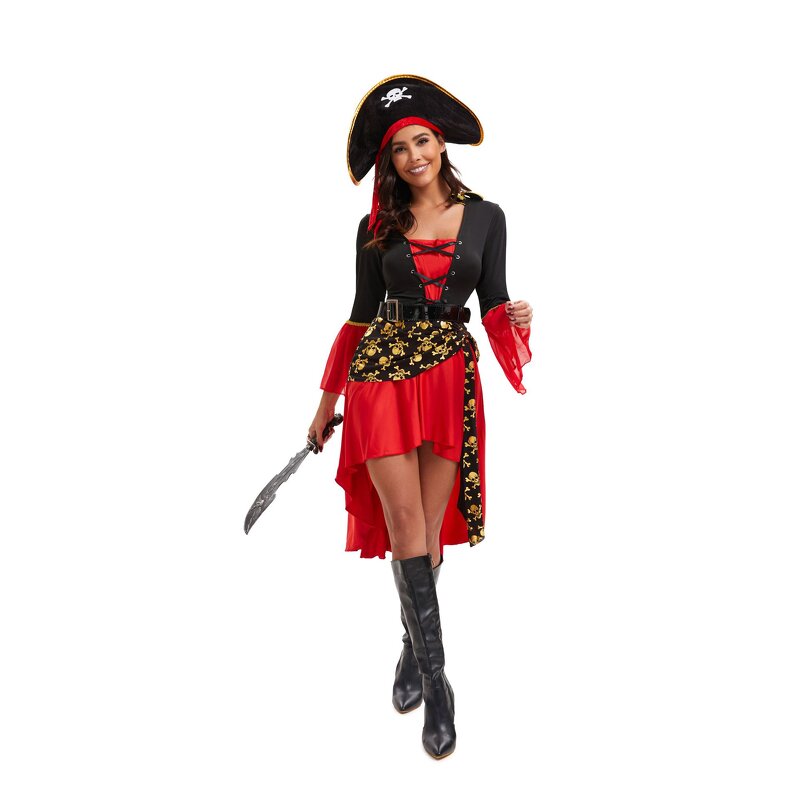 Pirate Costume Manufacturer - Wholesale Carnival Cosplay Skull Women Red Sexy Luxury Fancy Dress