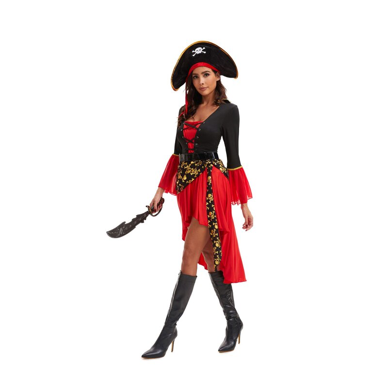 Pirate Costume Manufacturer - Wholesale Carnival Cosplay Skull Women Red Sexy Luxury Fancy Dress