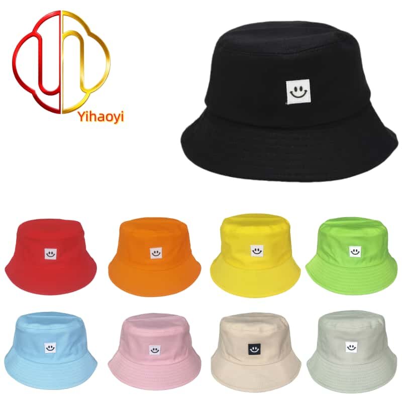Bucket Hat Manufacturer - Unisex Cotton 3D Smile Face Embroidery Custom Logo Wide Brim for Beach Fishing Outdoor Travel