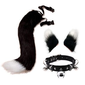 Choker Set Manufacturer - 3 Pcs Adjustable Fur Animal Tail Furry Wolf Fox Ear Headband Cosplay Props