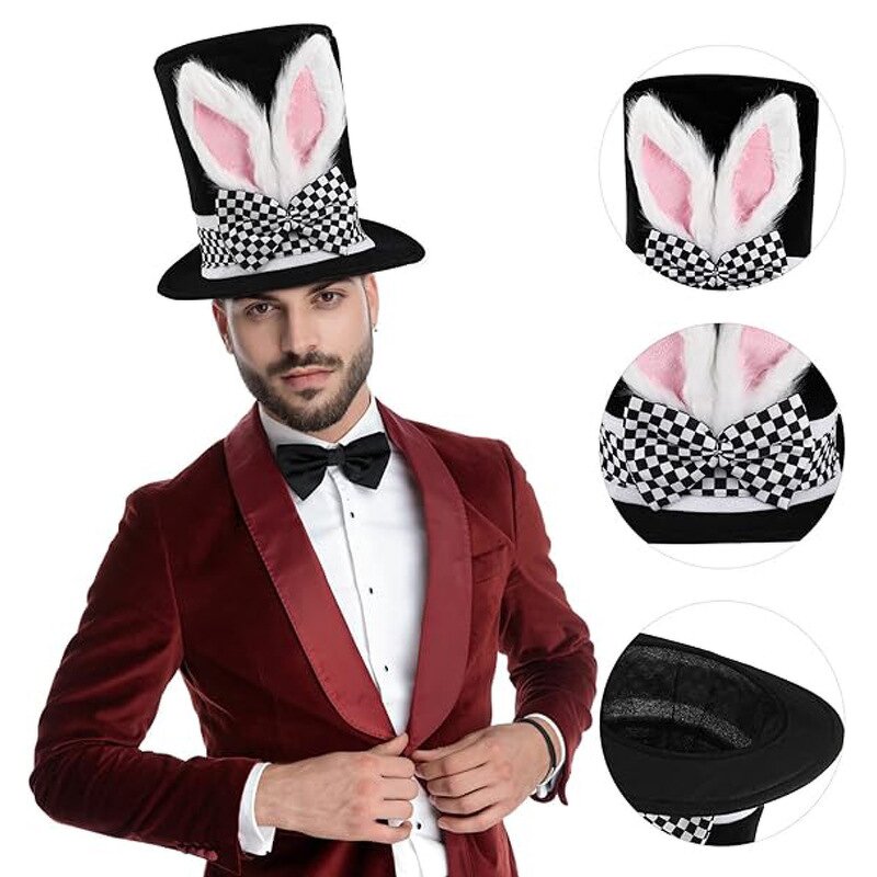 Rabbit Costume Hat Manufacturer - Wholesale Easter Adult Black Velvet Bunny Ear Top Hat for Theme Party