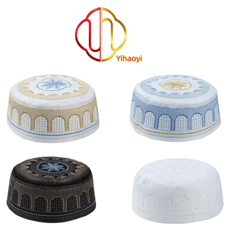 Prayer Hat Manufacturer - Premium Islamic Men Embroidered Kufi Cap Soft Breathable Middle East Saudi Ethnic for Mosque