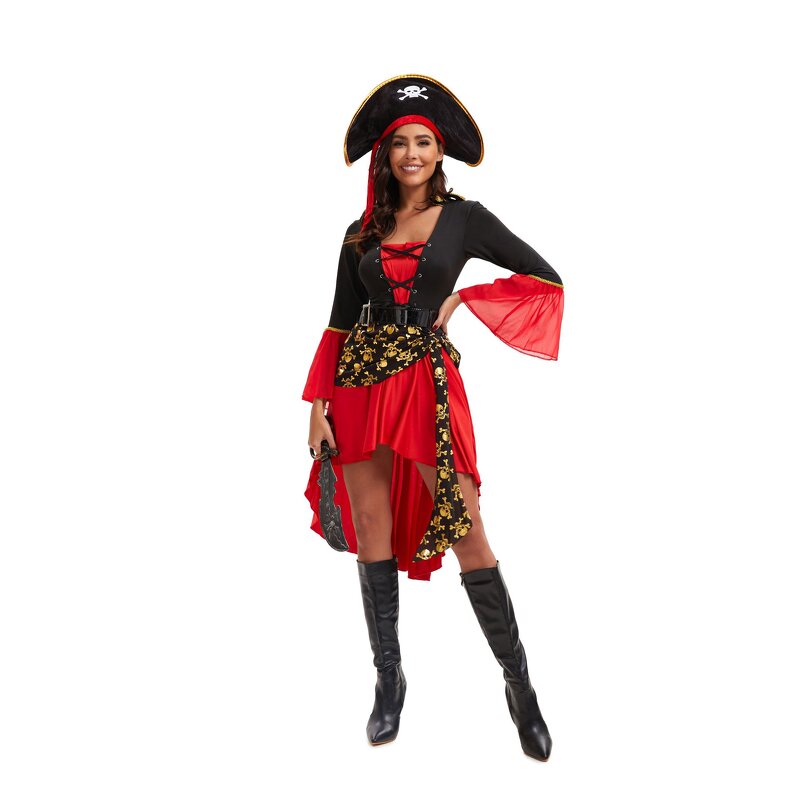Pirate Costume Manufacturer - Wholesale Carnival Cosplay Skull Women Red Sexy Luxury Fancy Dress