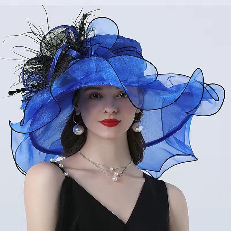 Women's Hat Manufacturer - Elegant Rose Kentucky Derby Church Wide Brim Wedding Tea Party Bride Dual Use Organza