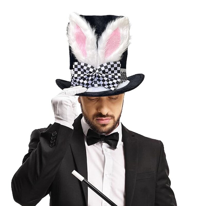Rabbit Costume Hat Manufacturer - Wholesale Easter Adult Black Velvet Bunny Ear Top Hat for Theme Party