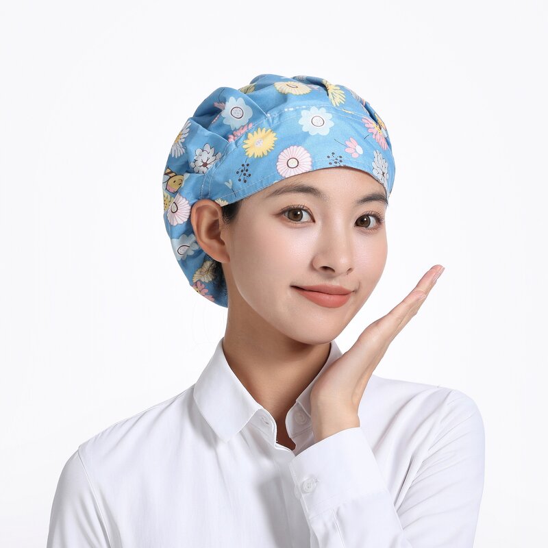 Working Caps Manufacturer - Adjustable with Buttons Satin Lined Elastic Ponytail Scrub for Women Cartoon Print